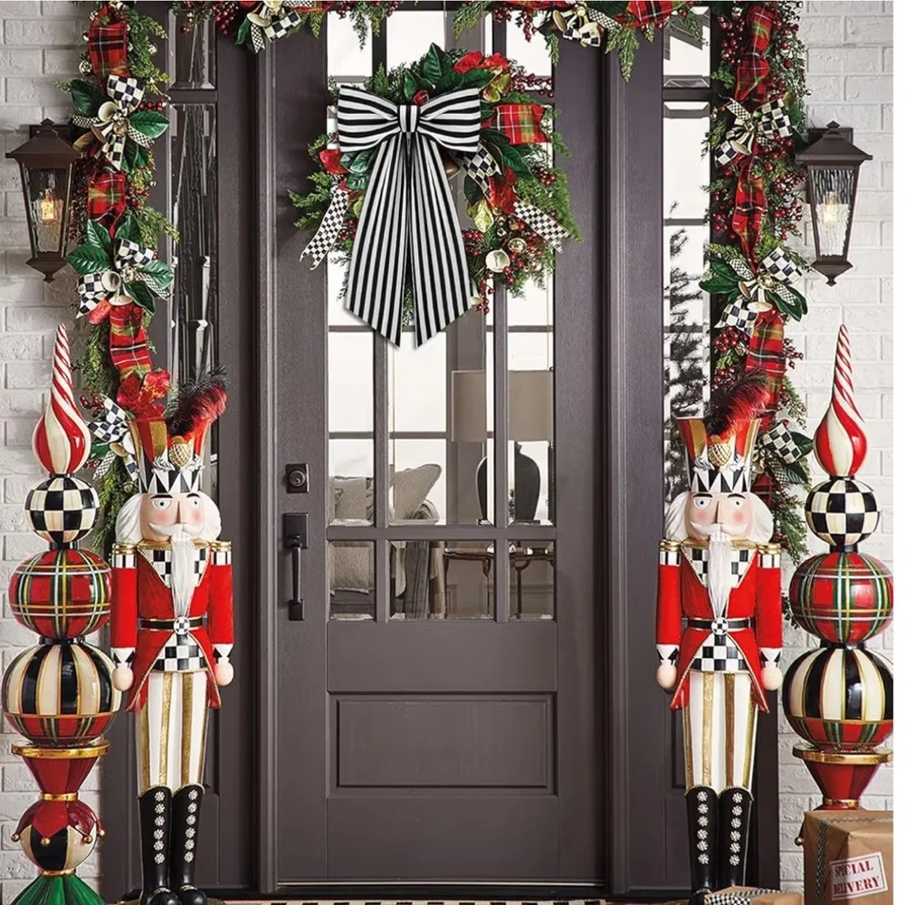 Boxwood Wreath Sash Garland Black White Striped